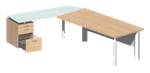 X Time Manger Füße Next Echtholz furniert rechteckiger Schreibtisch mit Ansatz aus Glas und Container