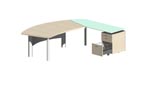 X-Time Work FOH2160D Halbmondförmiger Schreibtisch Füße Next mit Glasanbau und Container